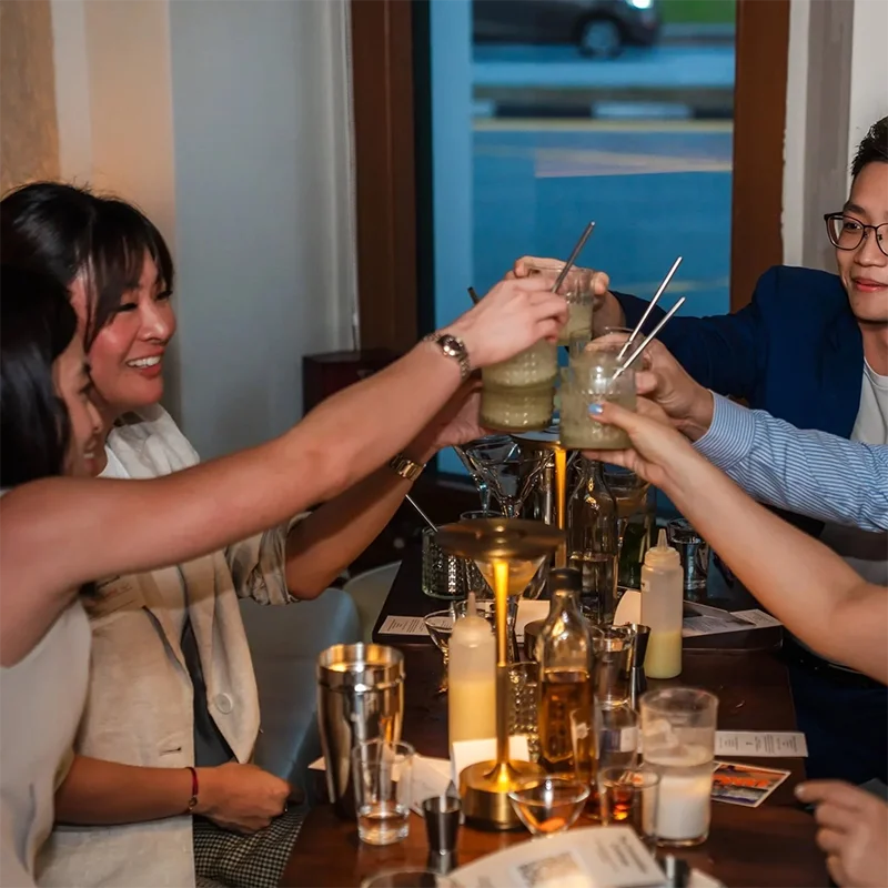 group of friends toasting